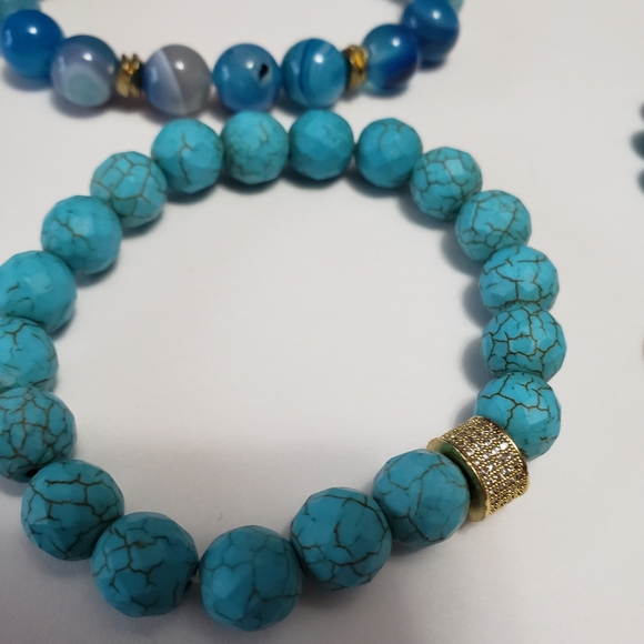 Bohemian Blue Ocean Women's bracelet 5pcs Natural Stone Glass Handmade Beaded - Picture 12 of 15